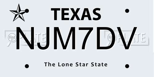 NJM7DV Texas License Plate