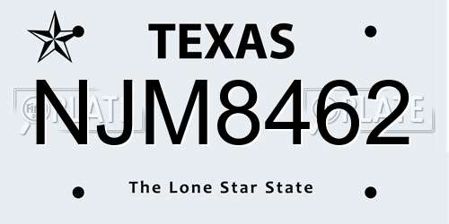 NJM8462 Texas License Plate