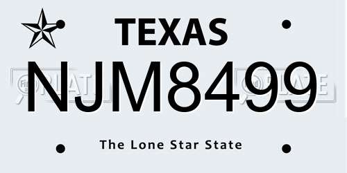 NJM8499 Texas License Plate