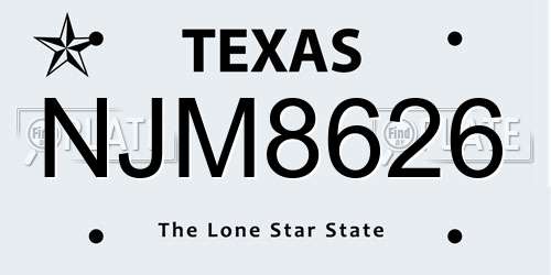NJM8626 Texas License Plate