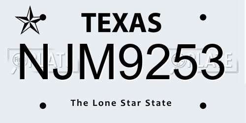 NJM9253 Texas License Plate