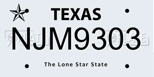 NJM9303 Texas License Plate