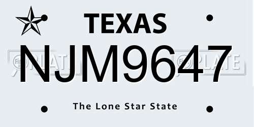 NJM9647 Texas License Plate