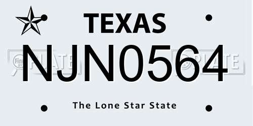 NJN0564 Texas License Plate