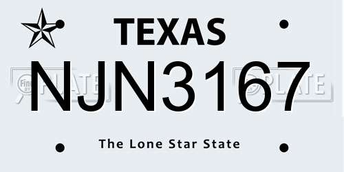 NJN3167 Texas License Plate