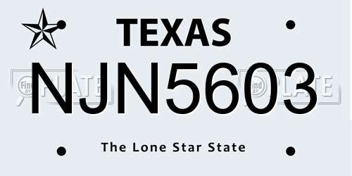 NJN5603 Texas License Plate