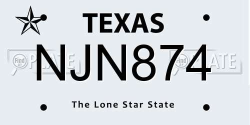 NJN874 Texas License Plate