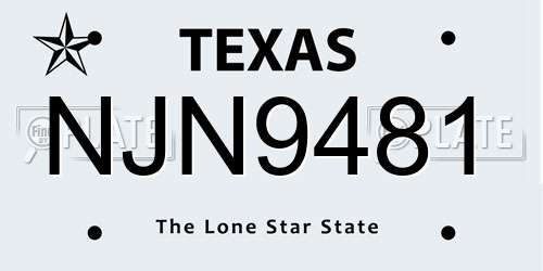 NJN9481 Texas License Plate