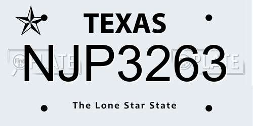 NJP3263 Texas License Plate