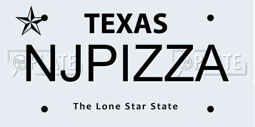NJPIZZA Texas License Plate