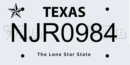 NJR0984 Texas License Plate