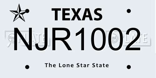 NJR1002 Texas License Plate