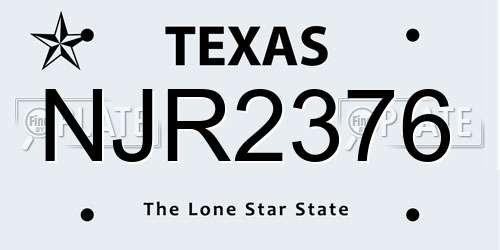 NJR2376 Texas License Plate