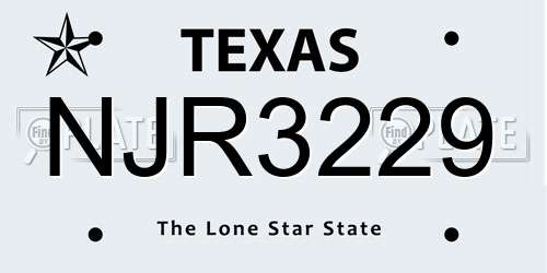 NJR3229 Texas License Plate