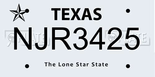 NJR3425 Texas License Plate