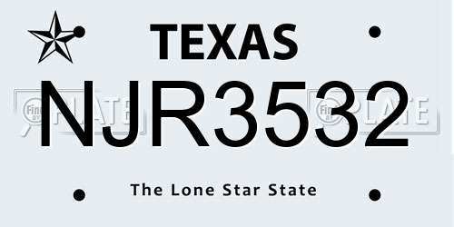 NJR3532 Texas License Plate