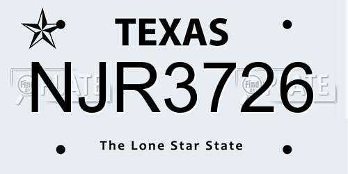 NJR3726 Texas License Plate