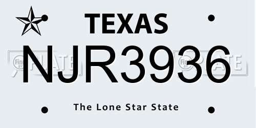 NJR3936 Texas License Plate