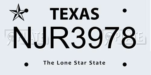 NJR3978 Texas License Plate