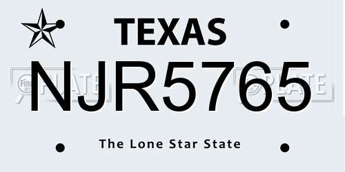 NJR5765 Texas License Plate
