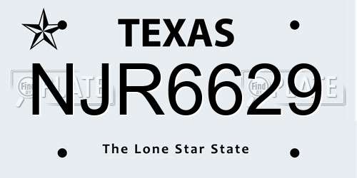 NJR6629 Texas License Plate