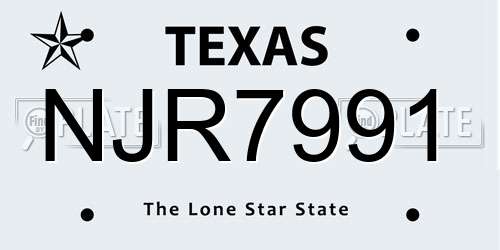 NJR7991 Texas License Plate