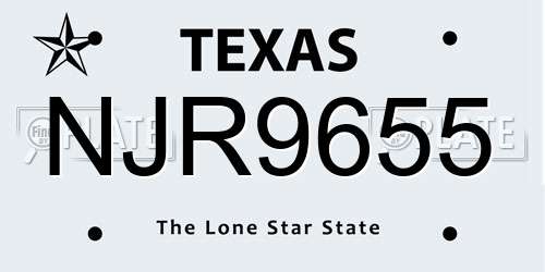 NJR9655 Texas License Plate