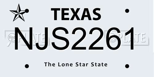 NJS2261 Texas License Plate
