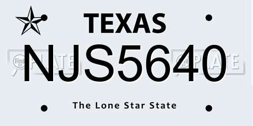 NJS5640 Texas License Plate