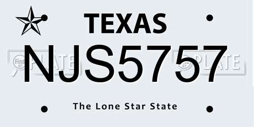 NJS5757 Texas License Plate