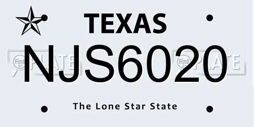 NJS6020 Texas License Plate