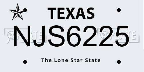NJS6225 Texas License Plate
