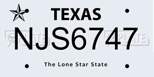 NJS6747 Texas License Plate