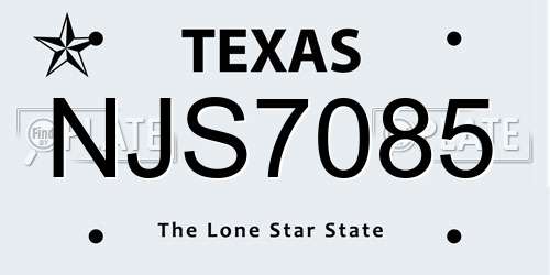 NJS7085 Texas License Plate