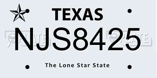 NJS8425 Texas License Plate