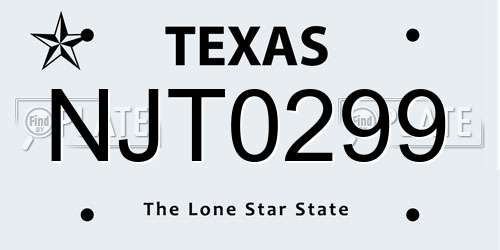 NJT0299 Texas License Plate