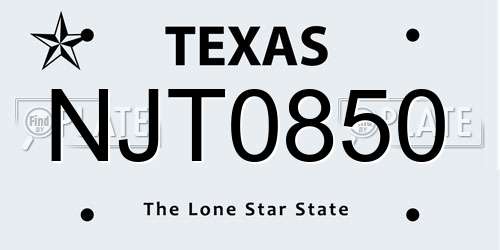 NJT0850 Texas License Plate
