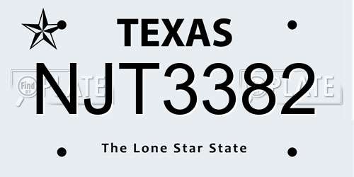 NJT3382 Texas License Plate