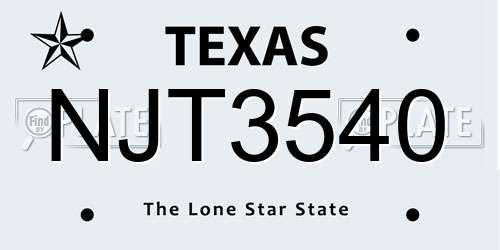 NJT3540 Texas License Plate