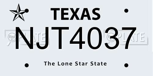NJT4037 Texas License Plate