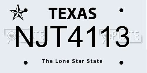NJT4113 Texas License Plate