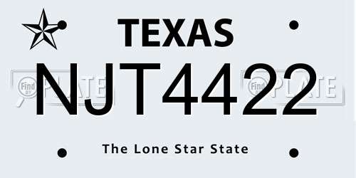 NJT4422 Texas License Plate