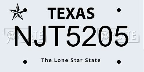 NJT5205 Texas License Plate