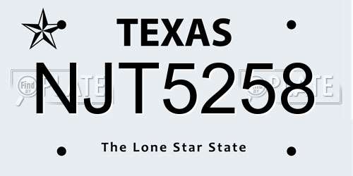 NJT5258 Texas License Plate