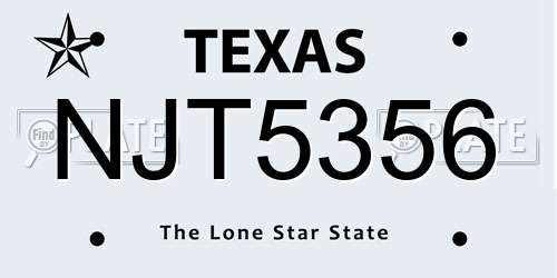 NJT5356 Texas License Plate