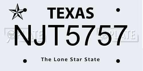 NJT5757 Texas License Plate