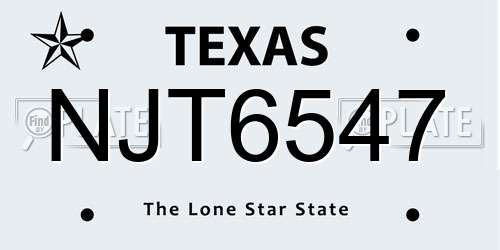 NJT6547 Texas License Plate