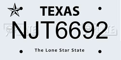 NJT6692 Texas License Plate