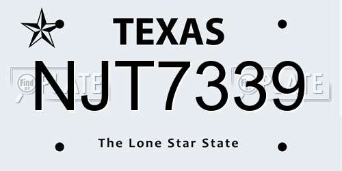 NJT7339 Texas License Plate