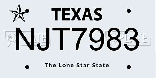 NJT7983 Texas License Plate